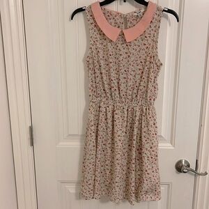 Papaya pink floral sleeveless,‎ high neck, faux wrap back women’s mini dress M